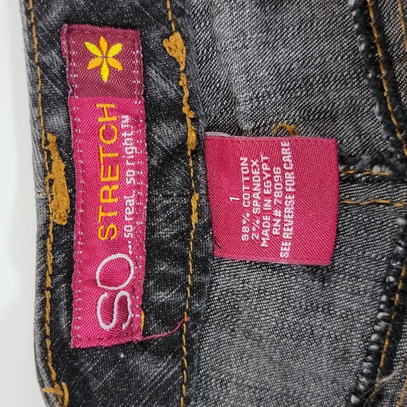 SO ♡ Black STRETCH Denim Gold Trim Stitching Fit 'n Flare Jeans 1 - Picture 9 of 14